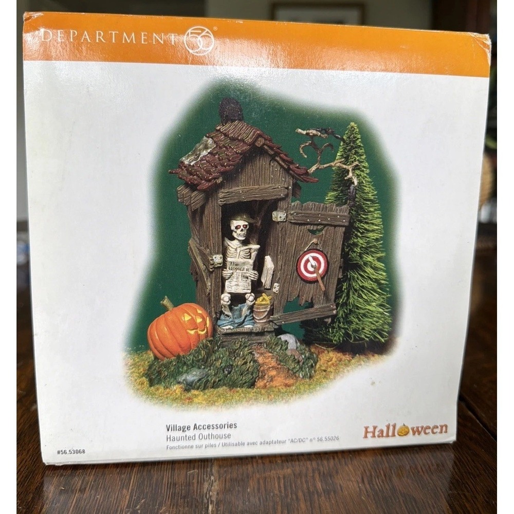 Dept 56 Haunted Outhouse Snow Village Halloween Lighted Figure Skelton w/Box